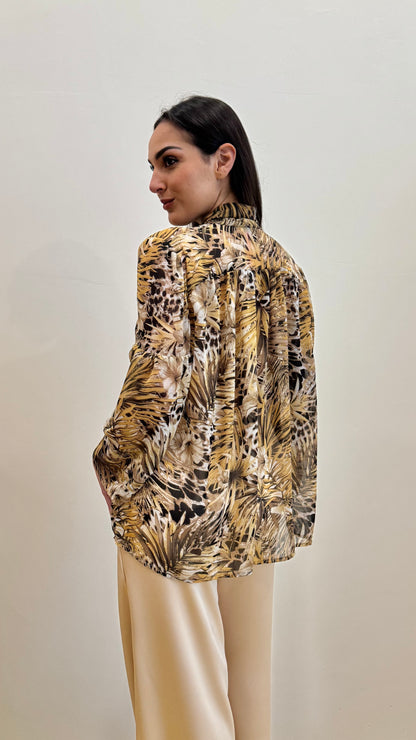 Camicia in crepe animalier floreale
