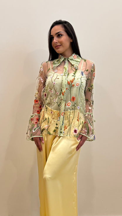 Camicia in tulle ricamato floreale