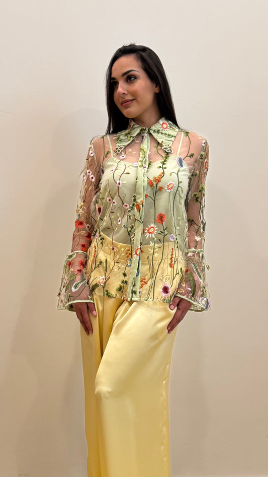 Camicia in tulle ricamato floreale