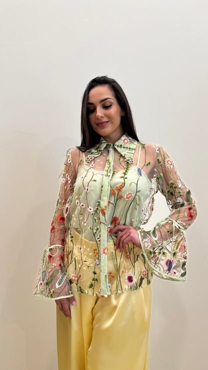 Camicia in tulle ricamato floreale