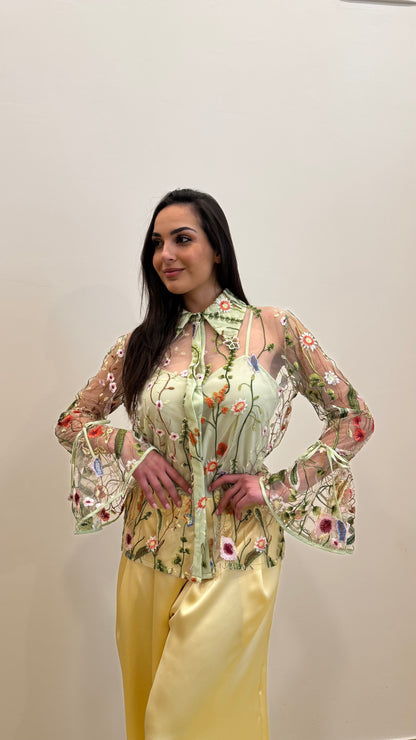 Camicia in tulle ricamato floreale