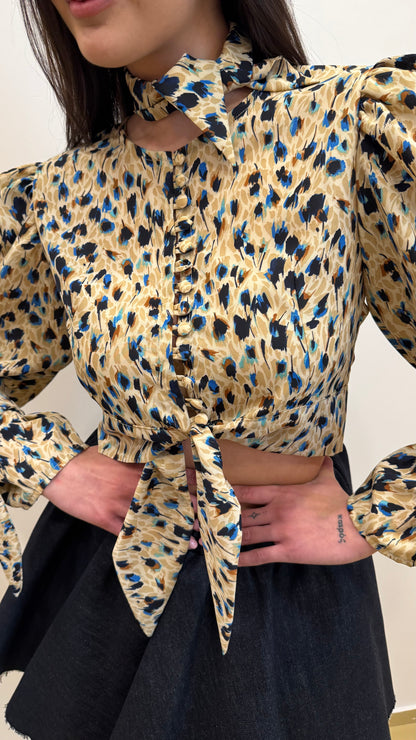 Camicia in georgette animalier astratto